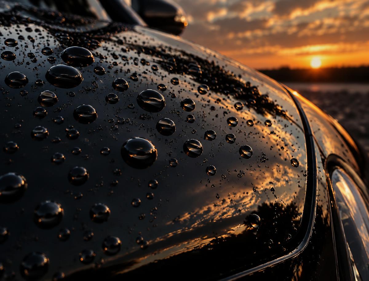 Carrosserie noire avec effet hydrophobe après traitement